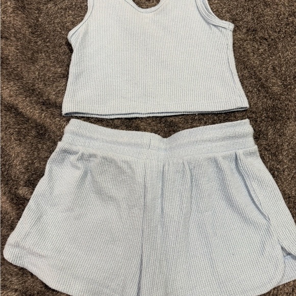 Kids Light Blue Ribbed Matching Set - Picture 2 of 4